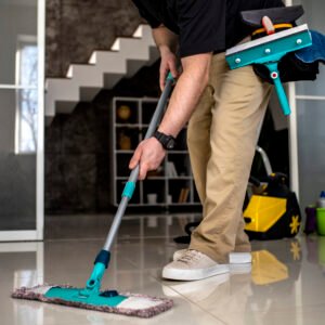 man doing professional home cleaning service